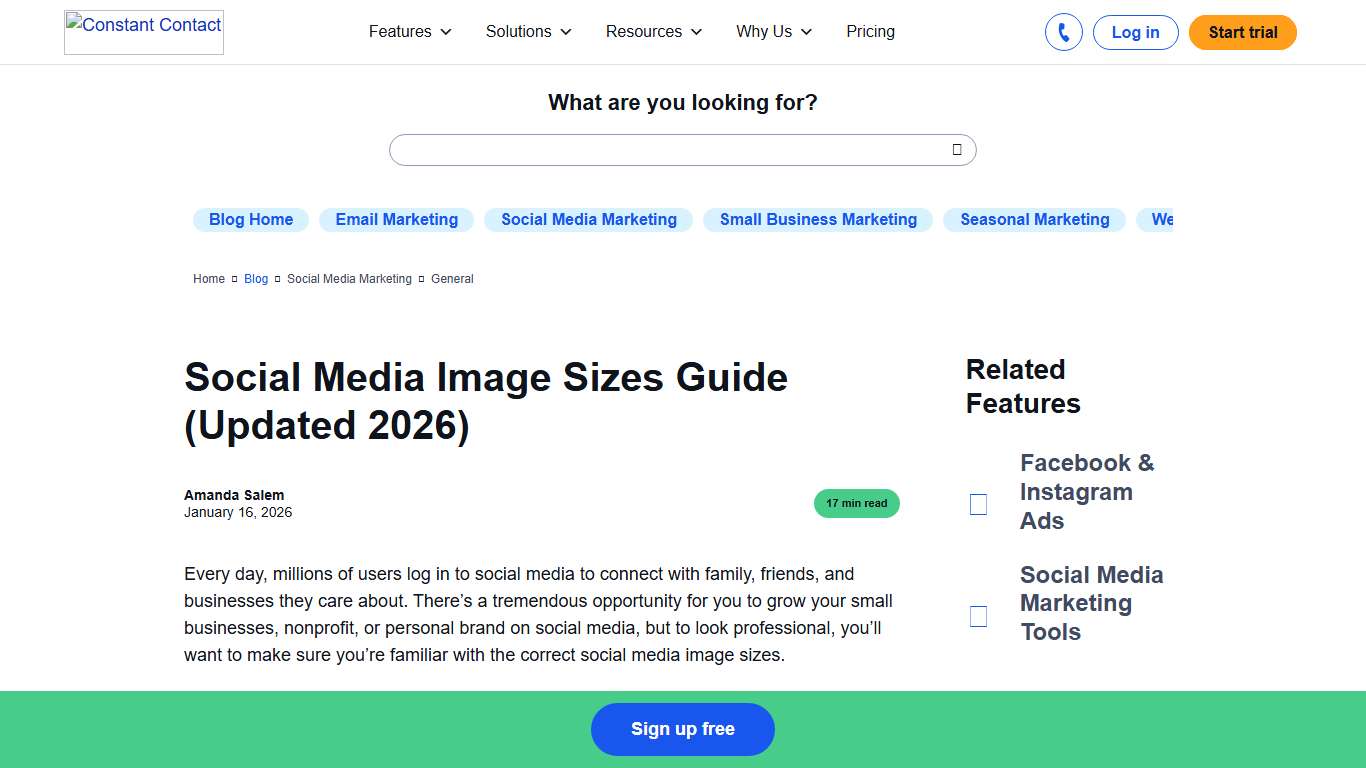 Social Media Image Sizes Guide (Updated 2026) Constant Contact